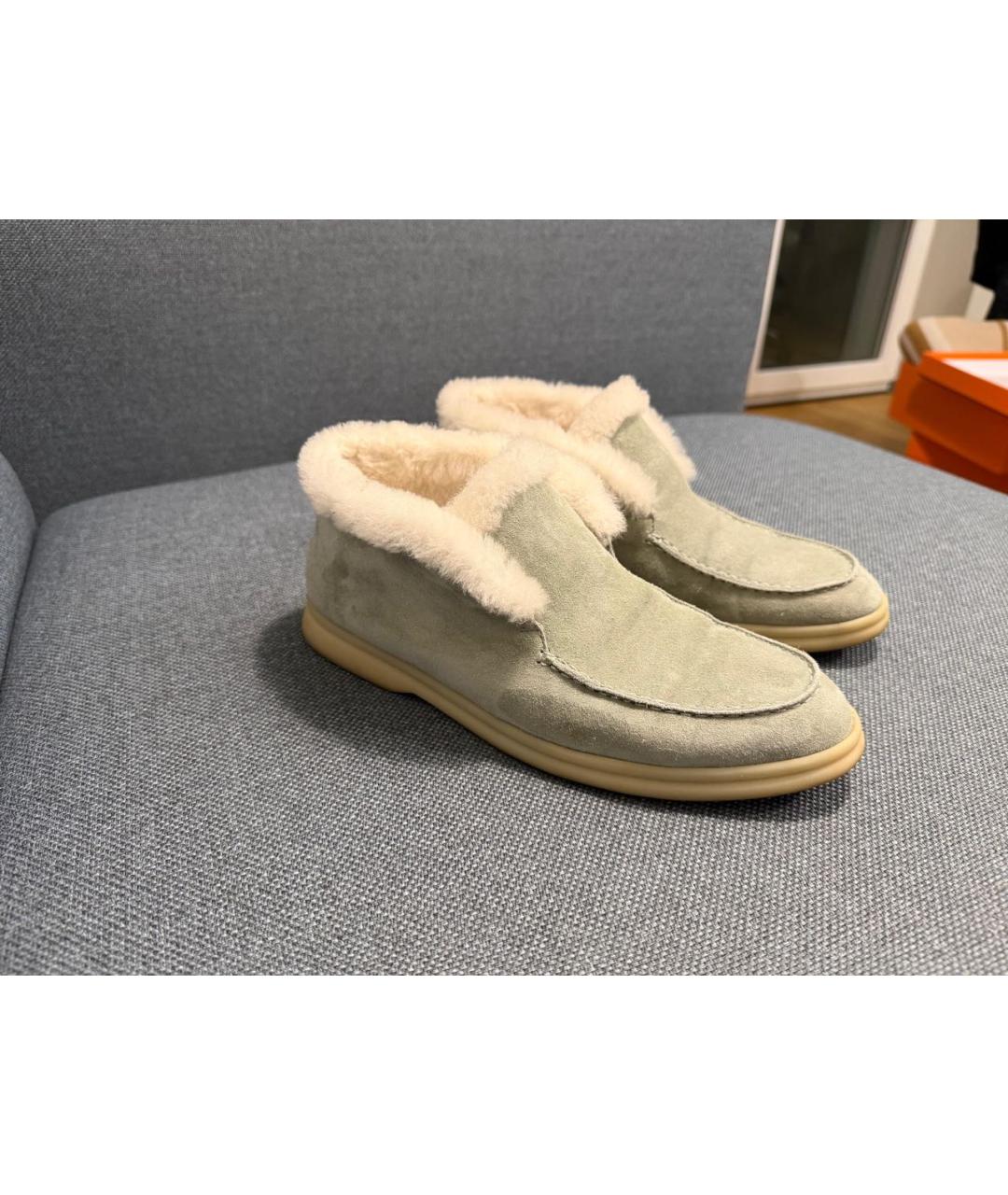 LORO PIANA Зеленые замшевые лоферы, фото 3