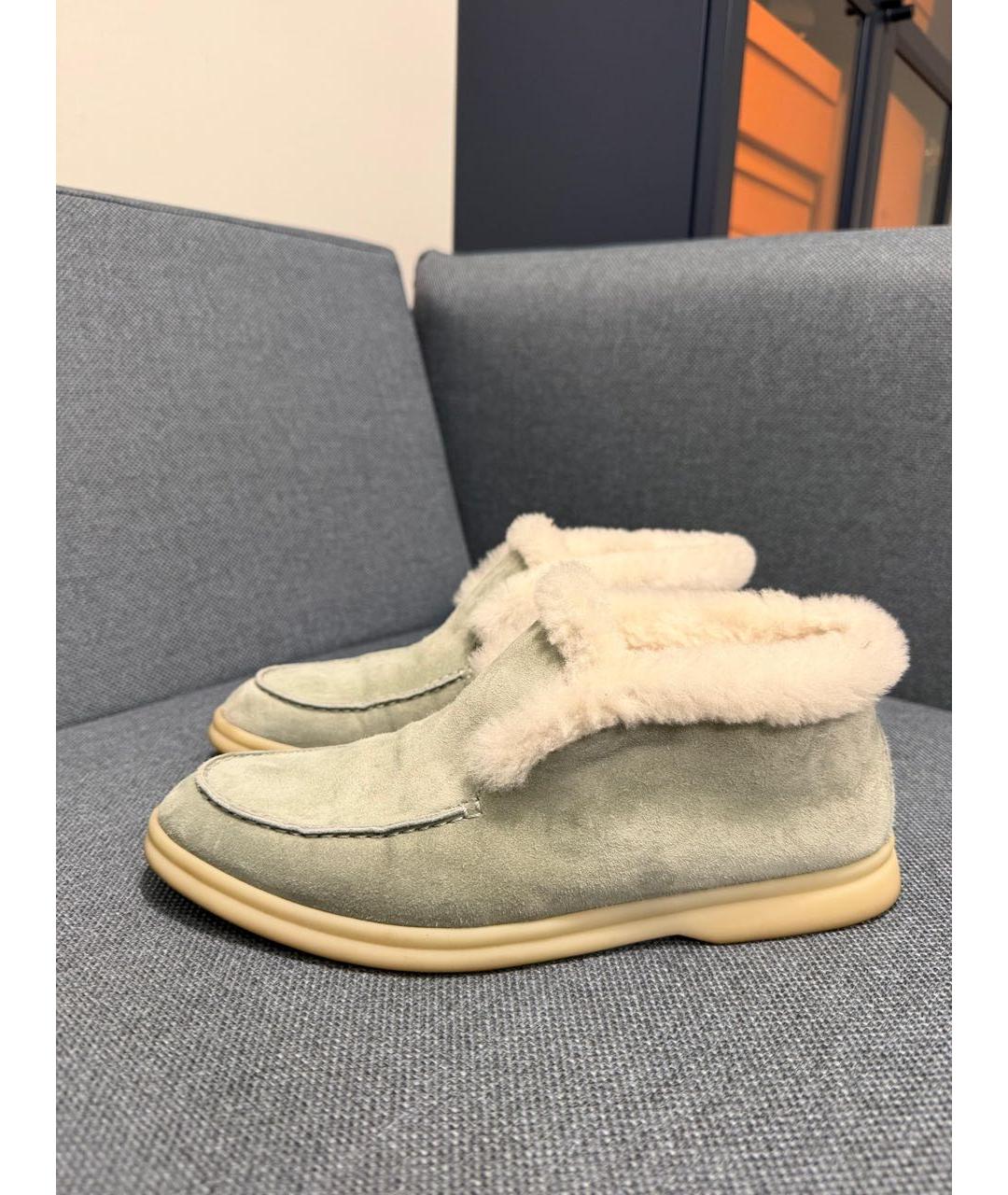 LORO PIANA Зеленые замшевые лоферы, фото 9