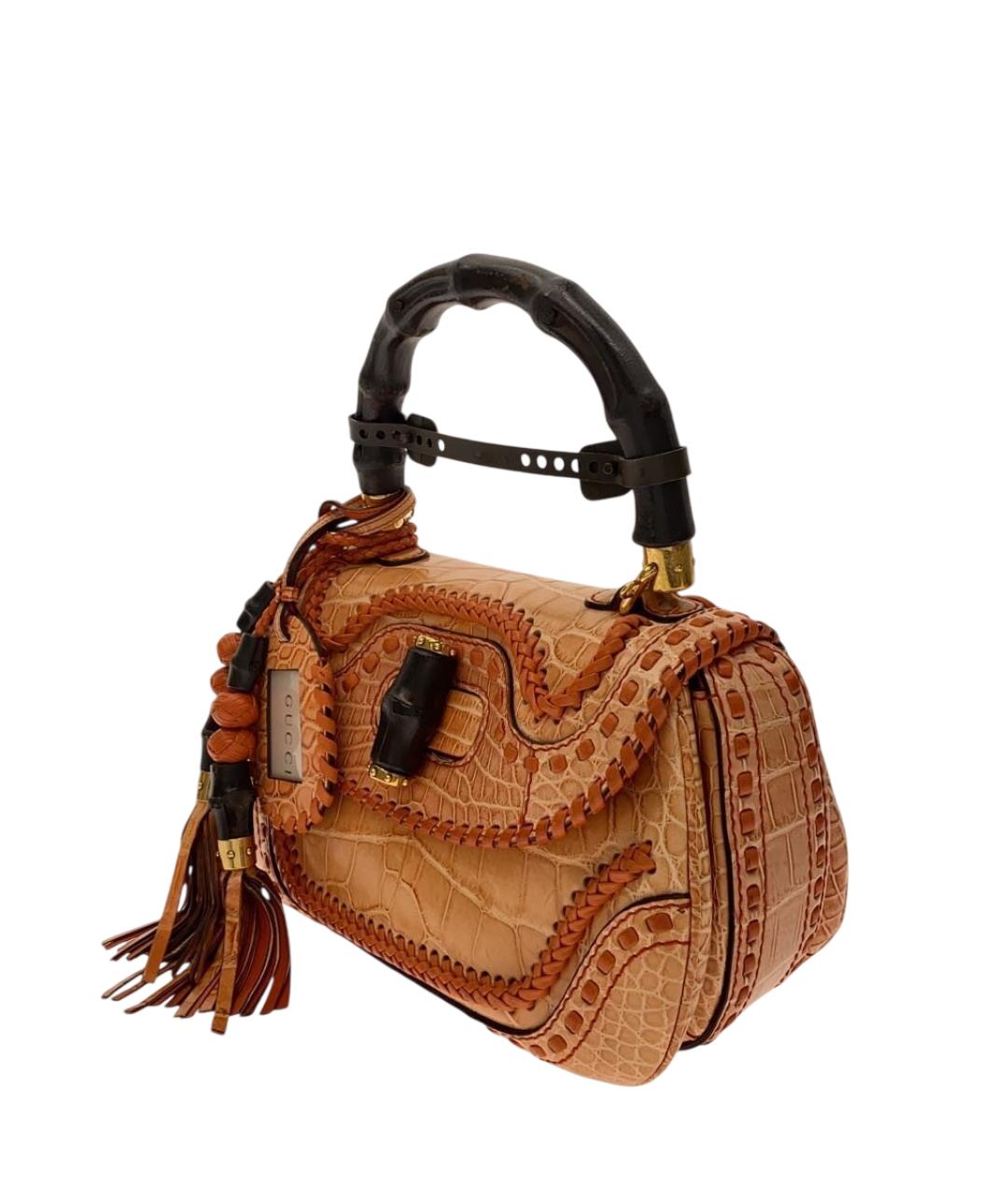 GUCCI Оранжевая сумка с короткими ручками из экзотической кожи, фото 2