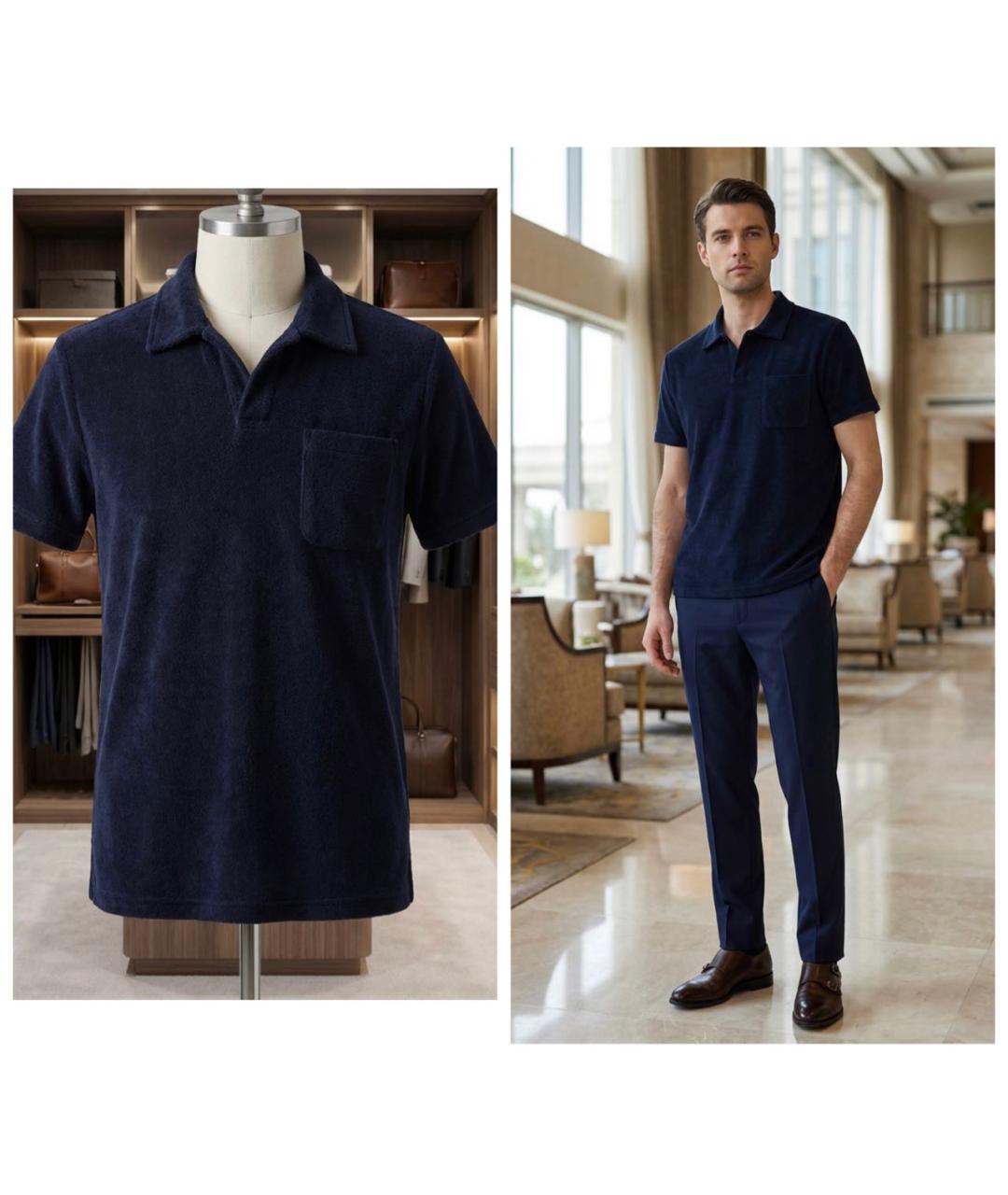 RALPH LAUREN PURPLE LABEL Темно-синее хлопковое поло с коротким рукавом, фото 2