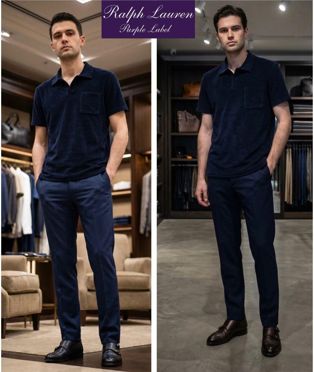 RALPH LAUREN PURPLE LABEL Темно-синее хлопковое поло с коротким рукавом, фото 4