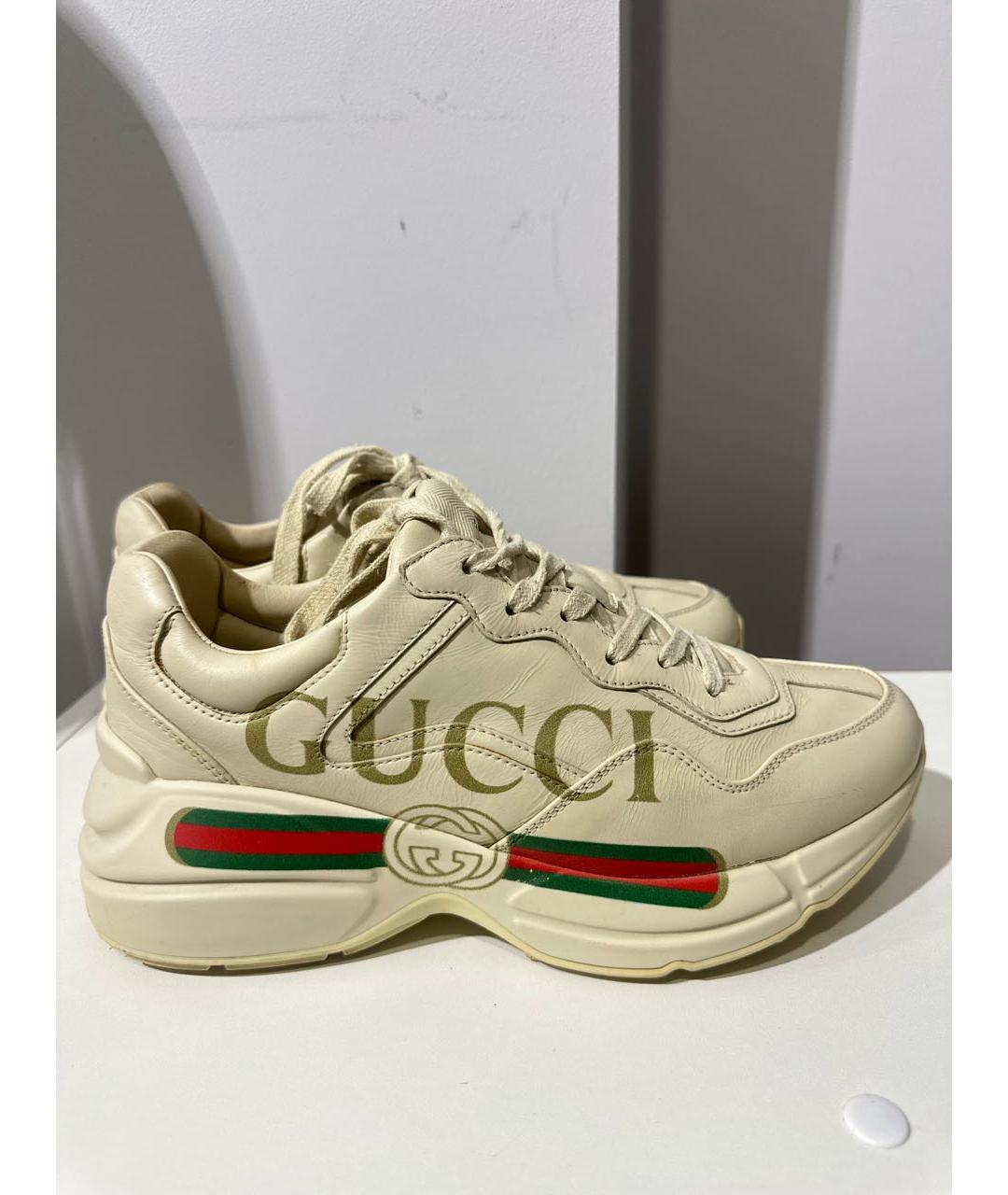 GUCCI Бежевые кожаные кроссовки, фото 9