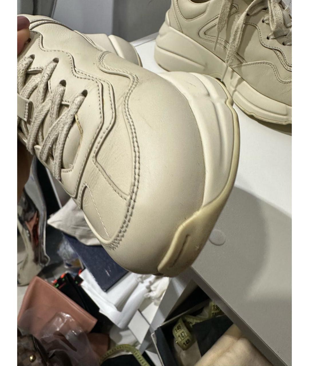 GUCCI Бежевые кожаные кроссовки, фото 8