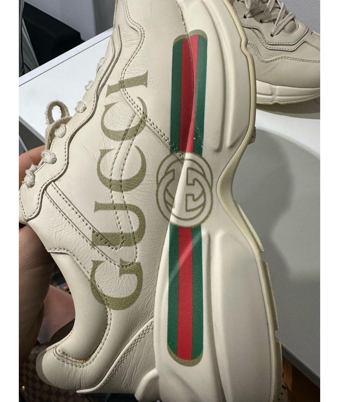 GUCCI Бежевые кожаные кроссовки, фото 5