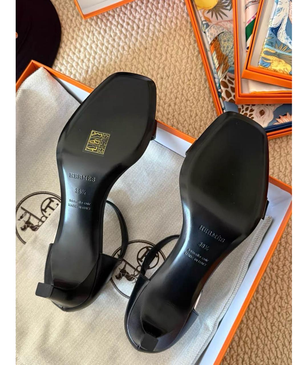 HERMES Черные кожаные босоножки, фото 3