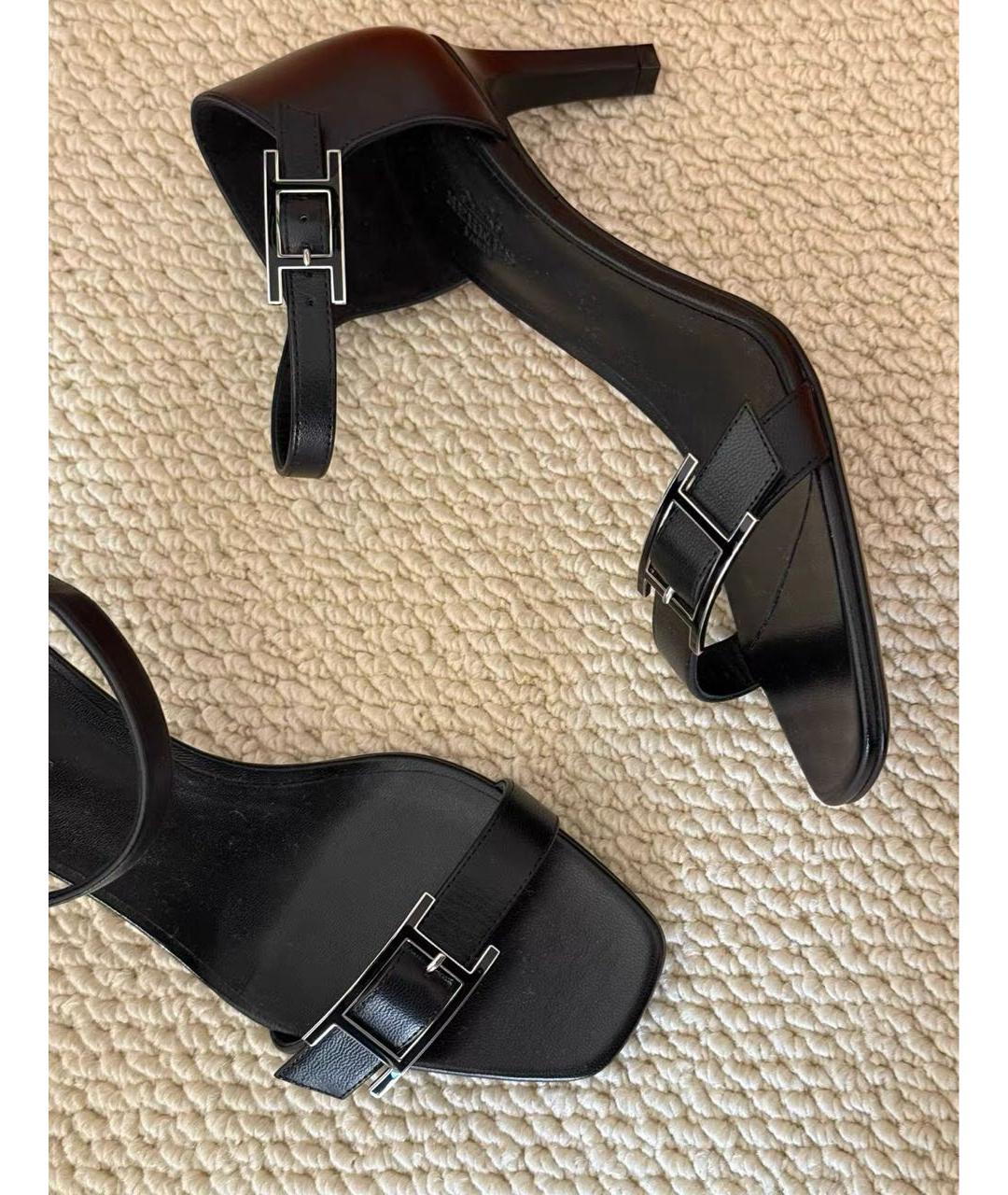 HERMES Черные кожаные босоножки, фото 5
