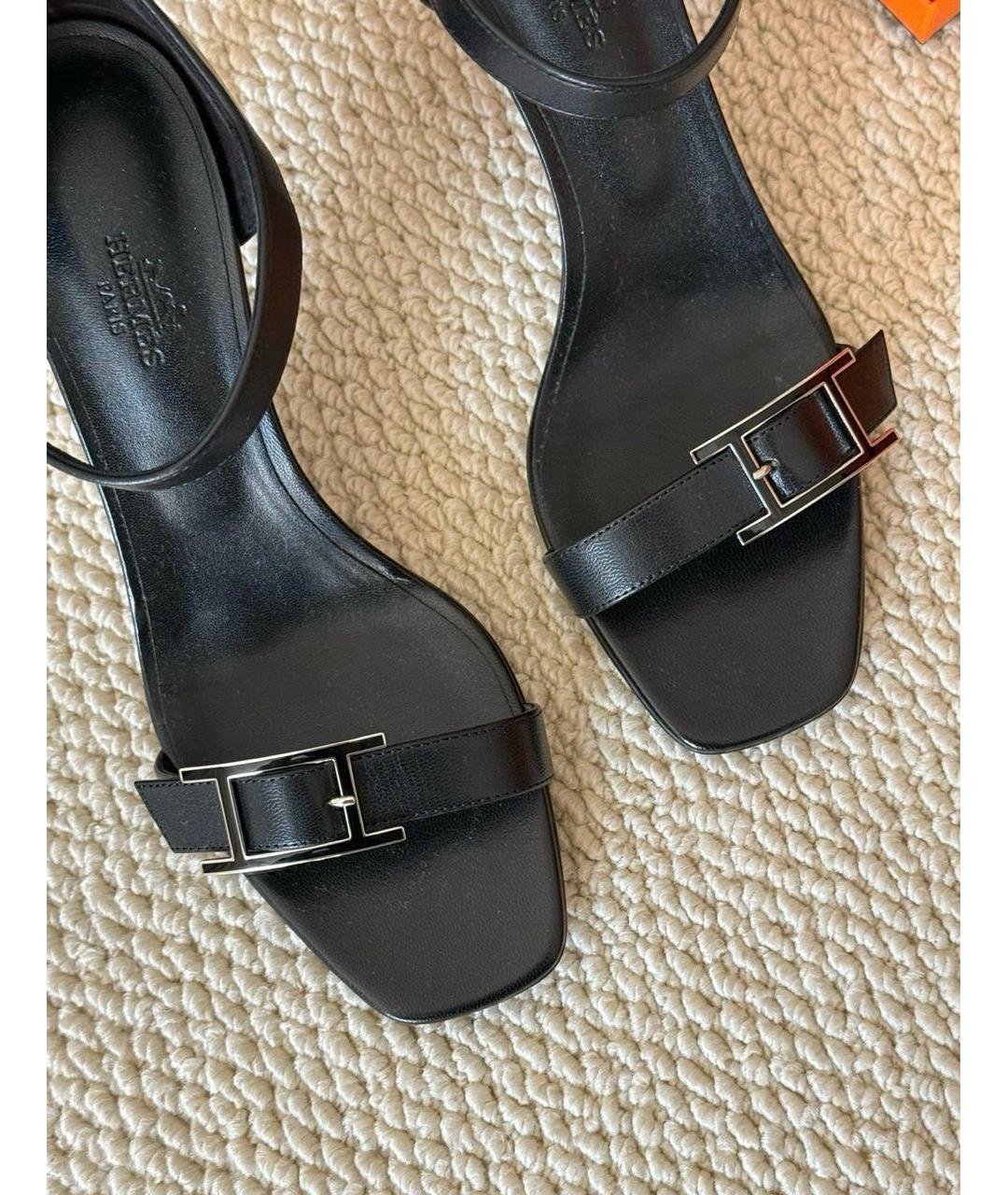HERMES Черные кожаные босоножки, фото 4