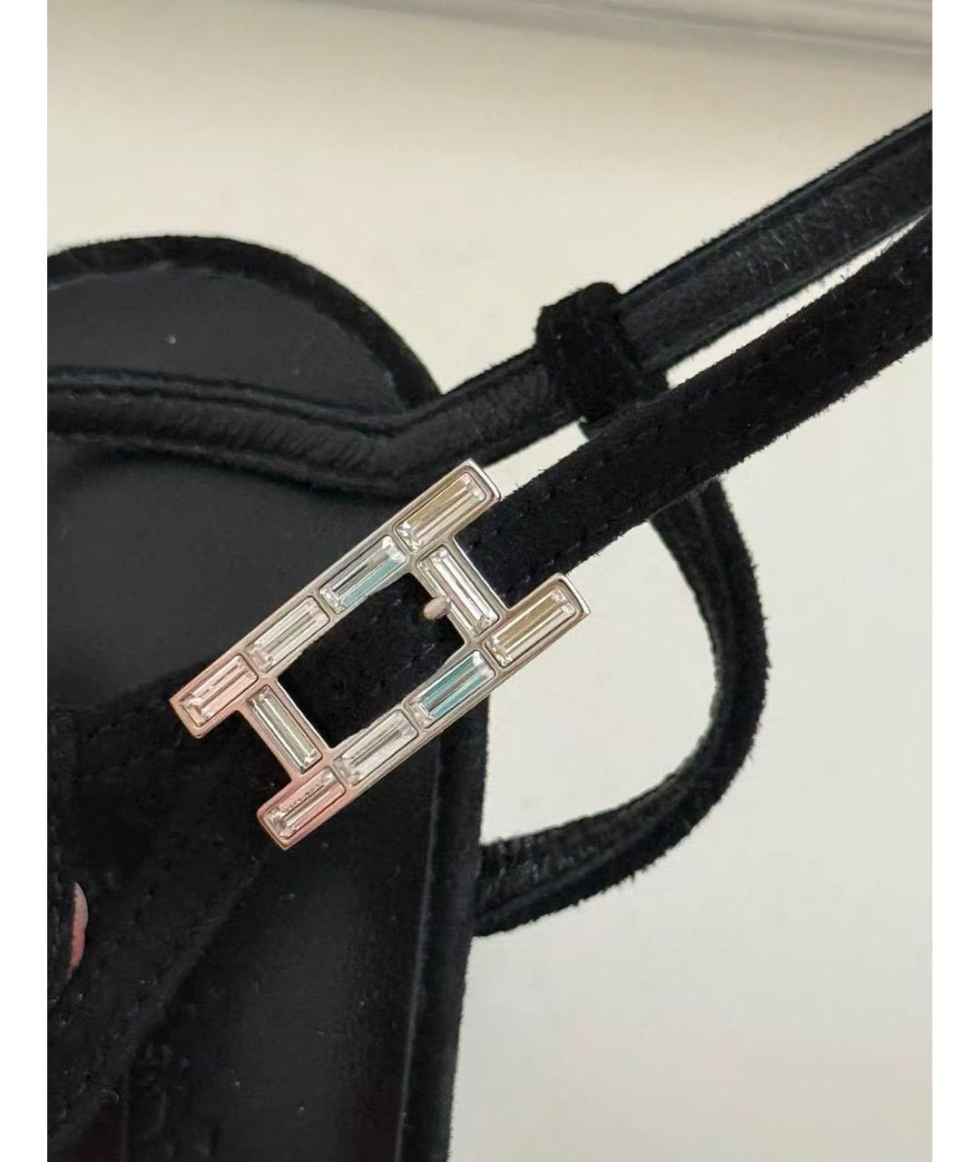 HERMES Черные замшевые босоножки, фото 5