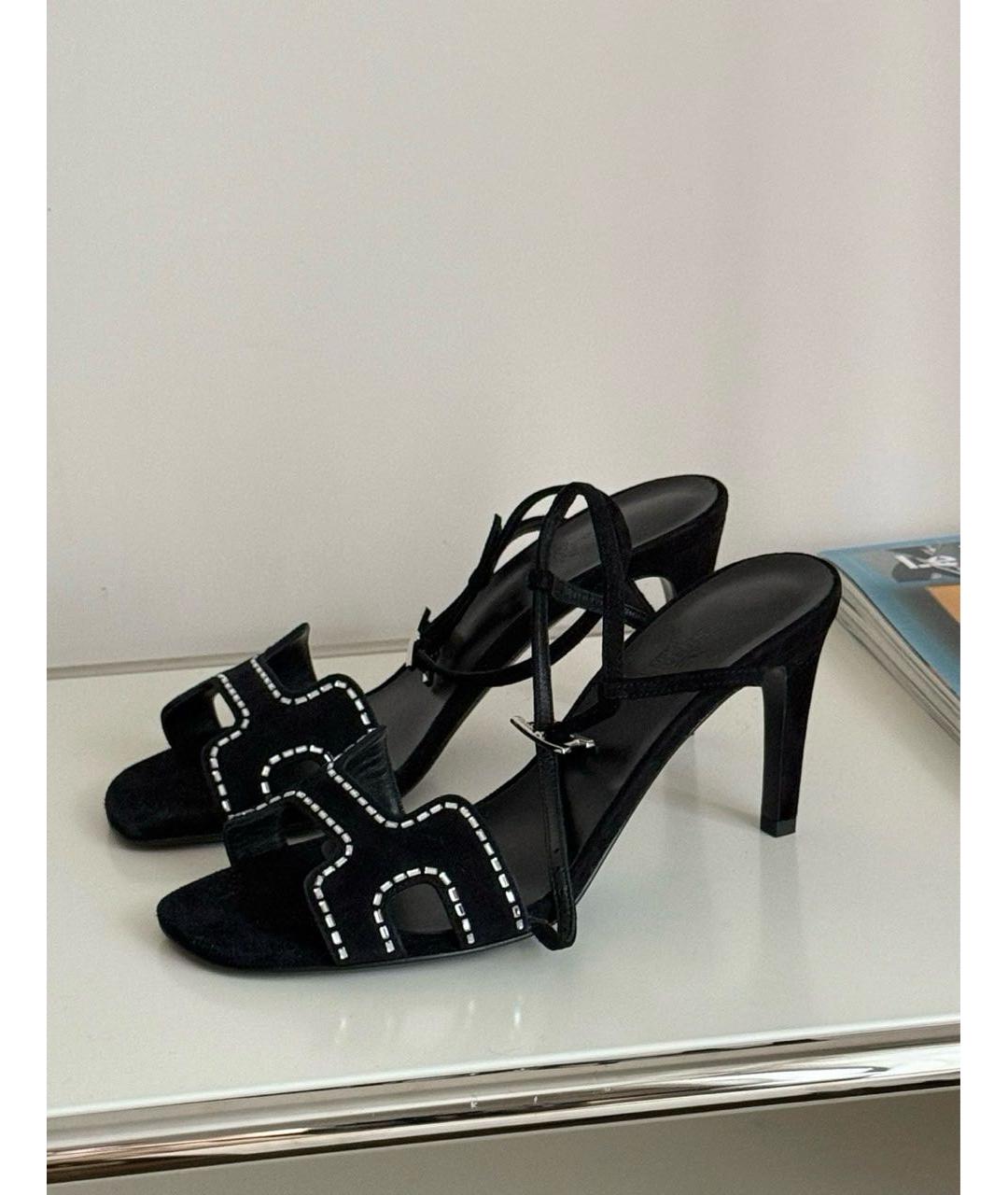 HERMES Черные замшевые босоножки, фото 3