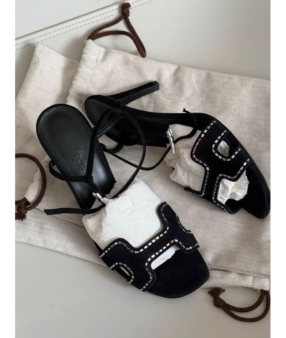 HERMES Черные замшевые босоножки, фото 7