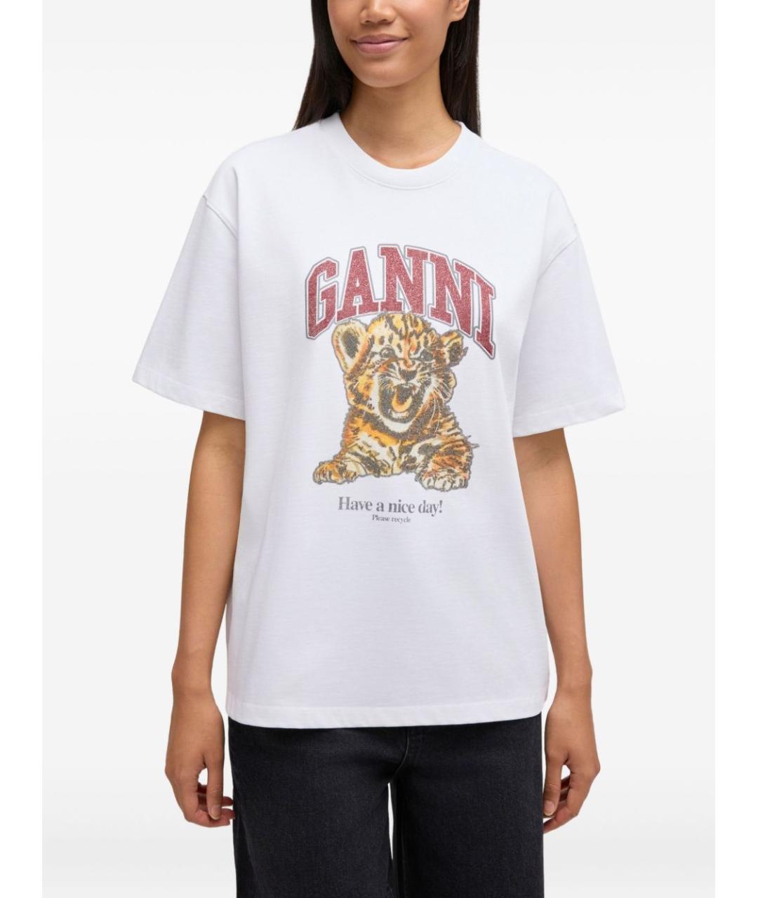 GANNI Белая хлопковая футболка, фото 4