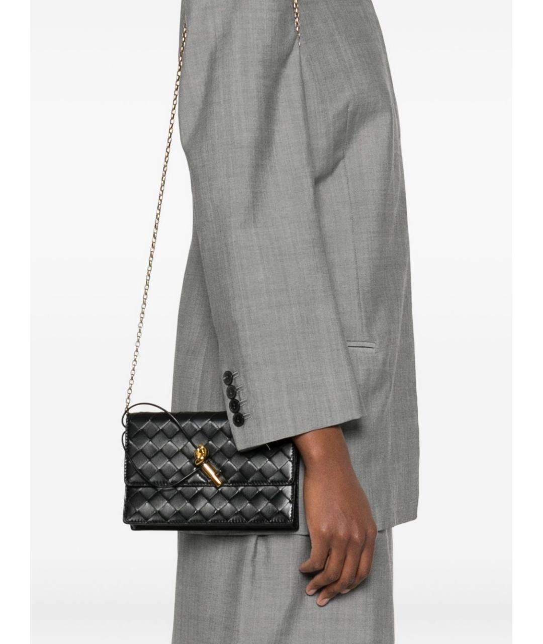 BOTTEGA VENETA Черная кожаная сумка через плечо, фото 4