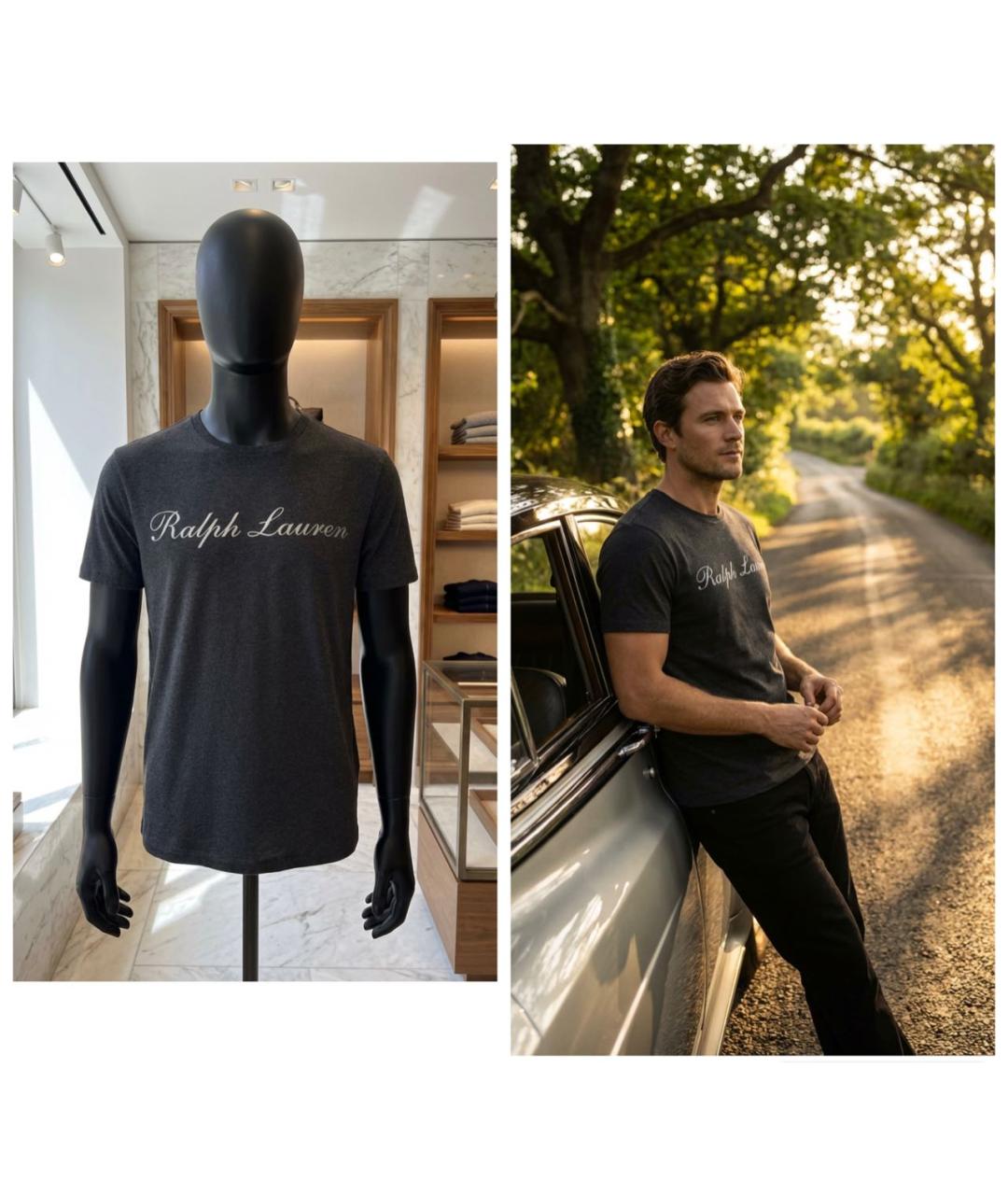 RALPH LAUREN PURPLE LABEL Серая хлопковая футболка, фото 2