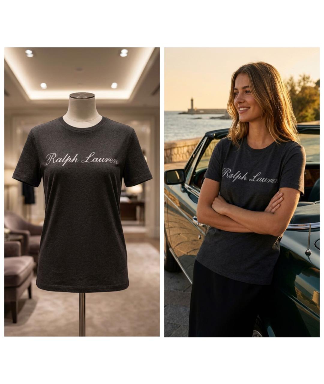 RALPH LAUREN PURPLE LABEL Черная хлопковая футболка, фото 2