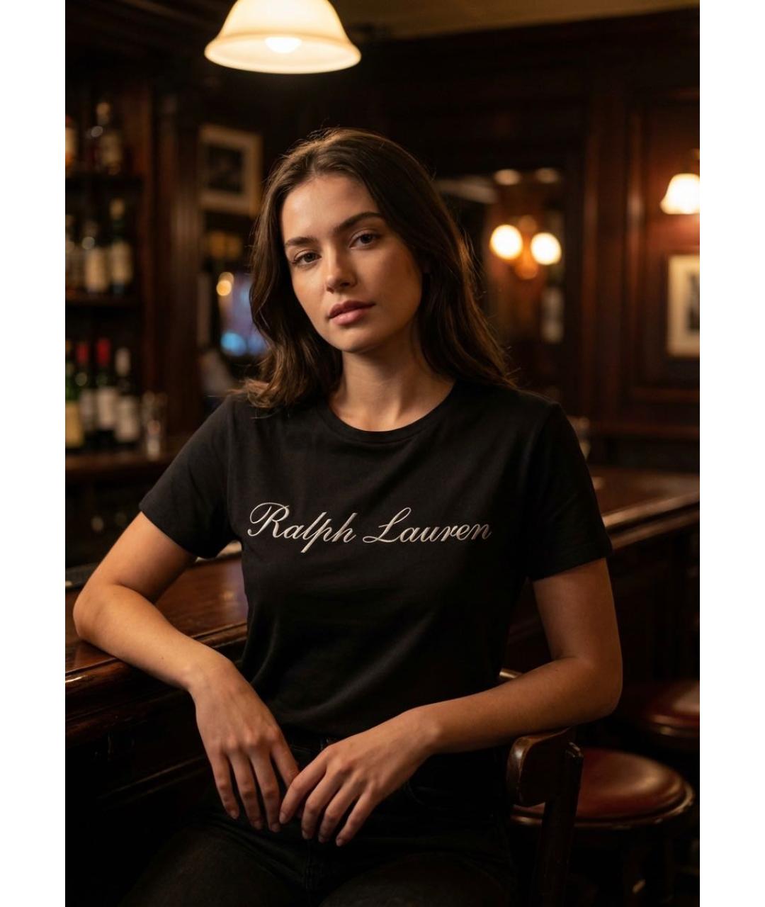 RALPH LAUREN PURPLE LABEL Черная хлопковая футболка, фото 4
