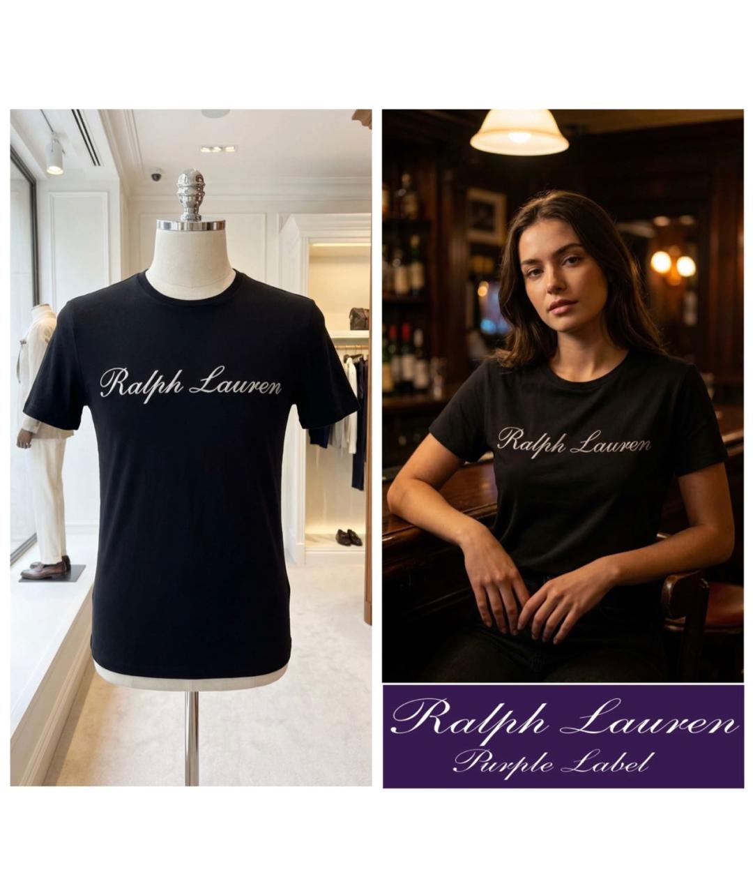 RALPH LAUREN PURPLE LABEL Черная хлопковая футболка, фото 2