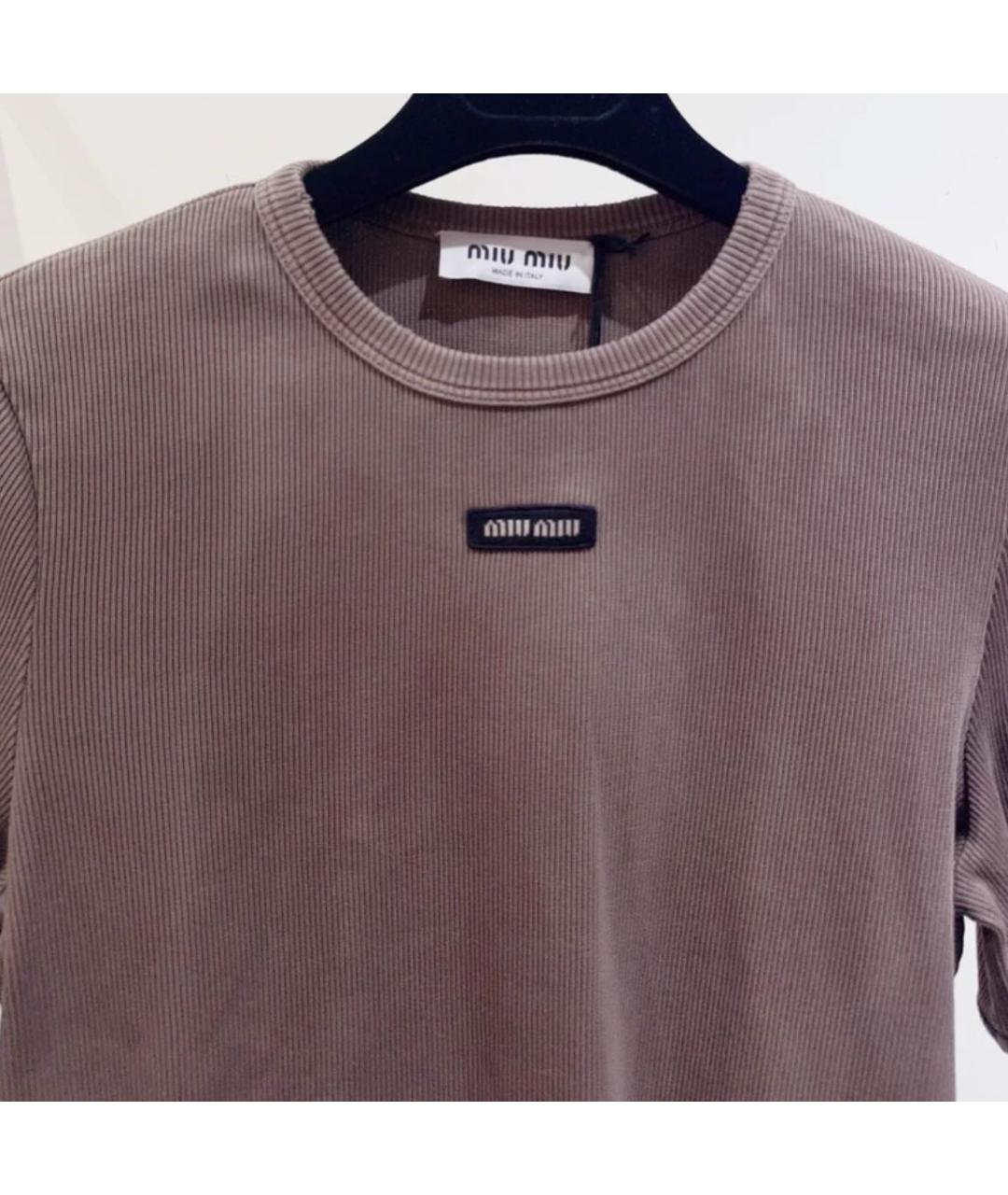 MIU MIU Коричневая хлопковая футболка, фото 5