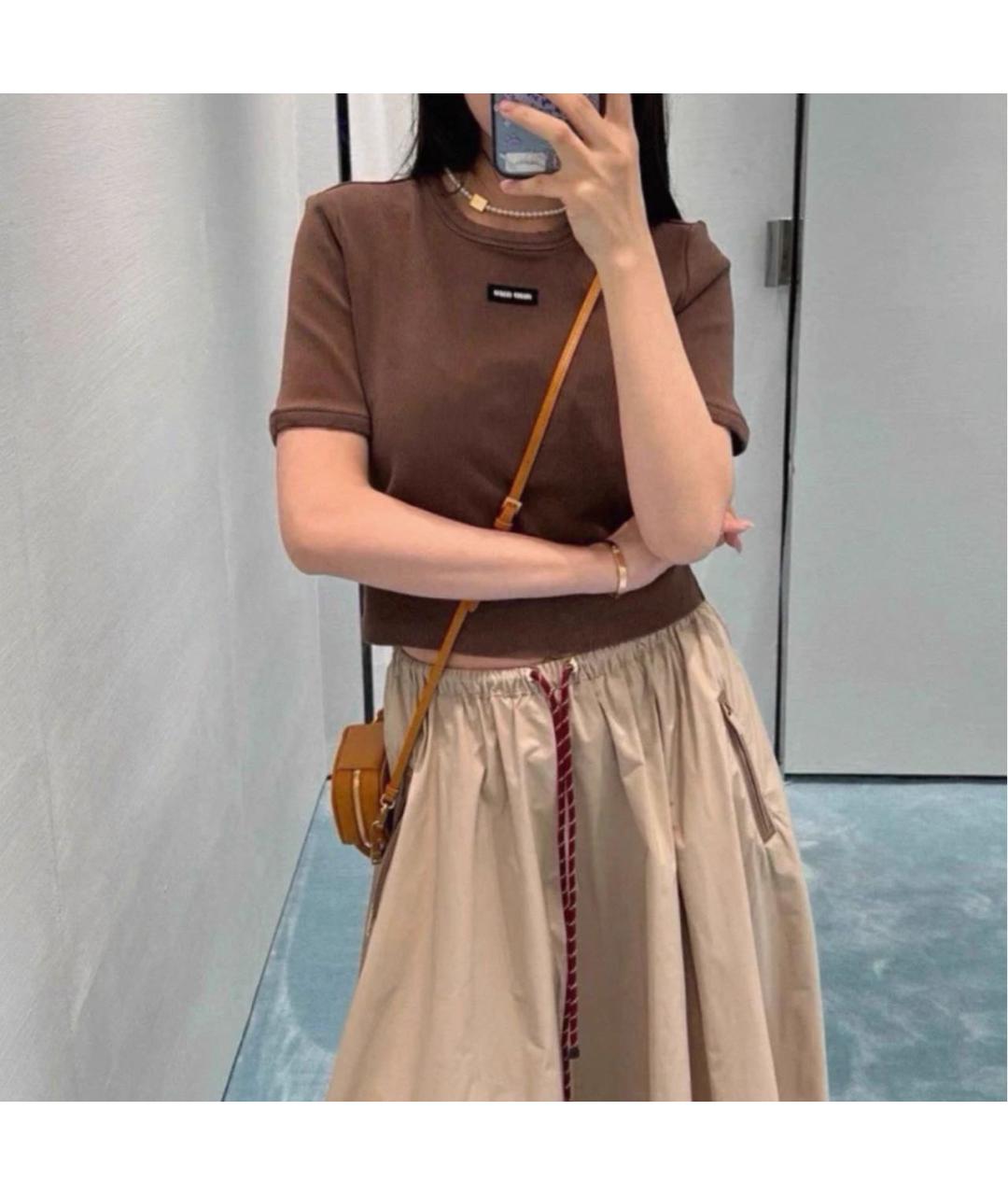 MIU MIU Коричневая хлопковая футболка, фото 8