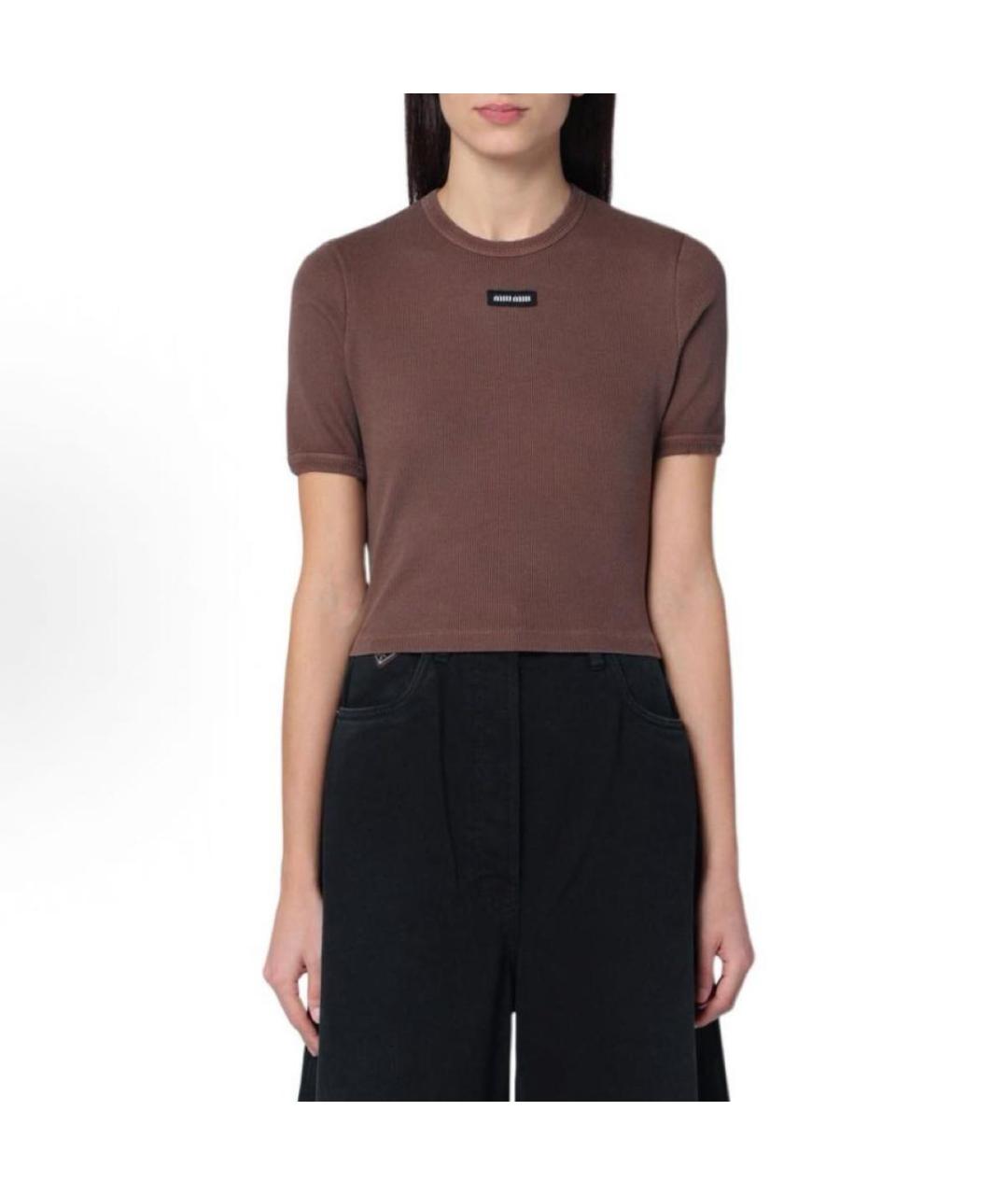 MIU MIU Коричневая хлопковая футболка, фото 3