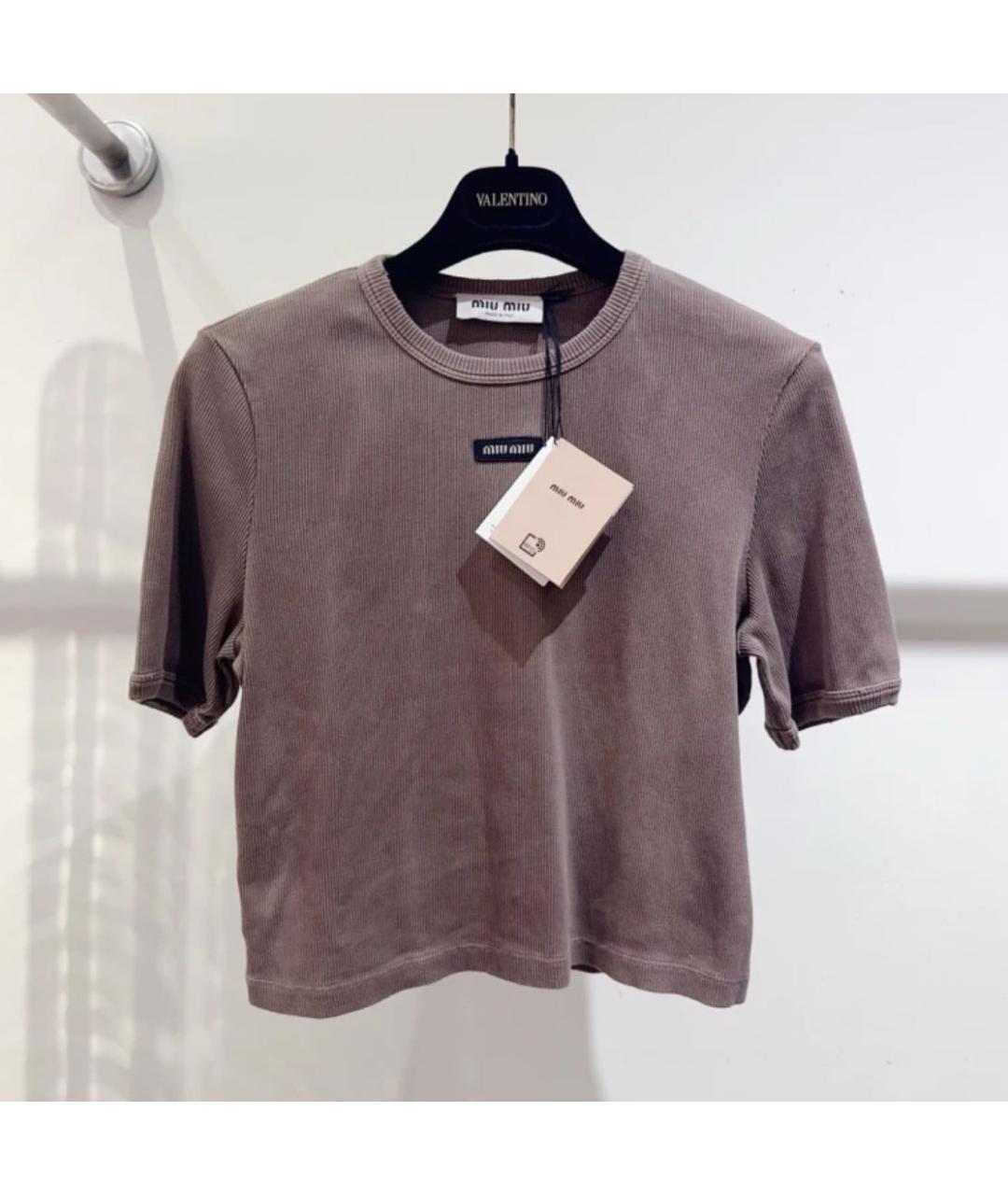 MIU MIU Коричневая хлопковая футболка, фото 2