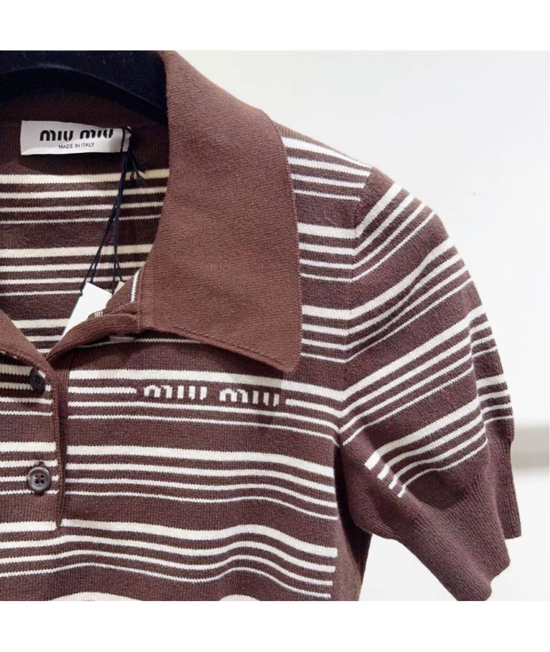 MIU MIU Коричневая хлопковая футболка, фото 4