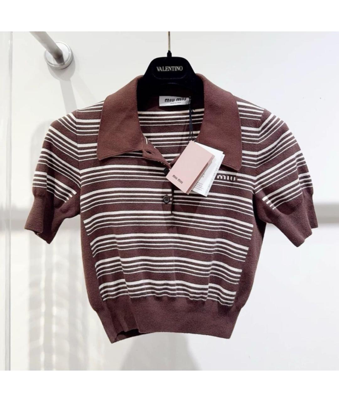 MIU MIU Коричневая хлопковая футболка, фото 2