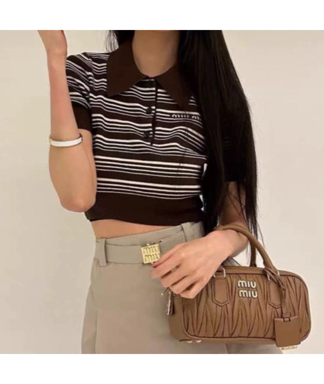 MIU MIU Коричневая хлопковая футболка, фото 8