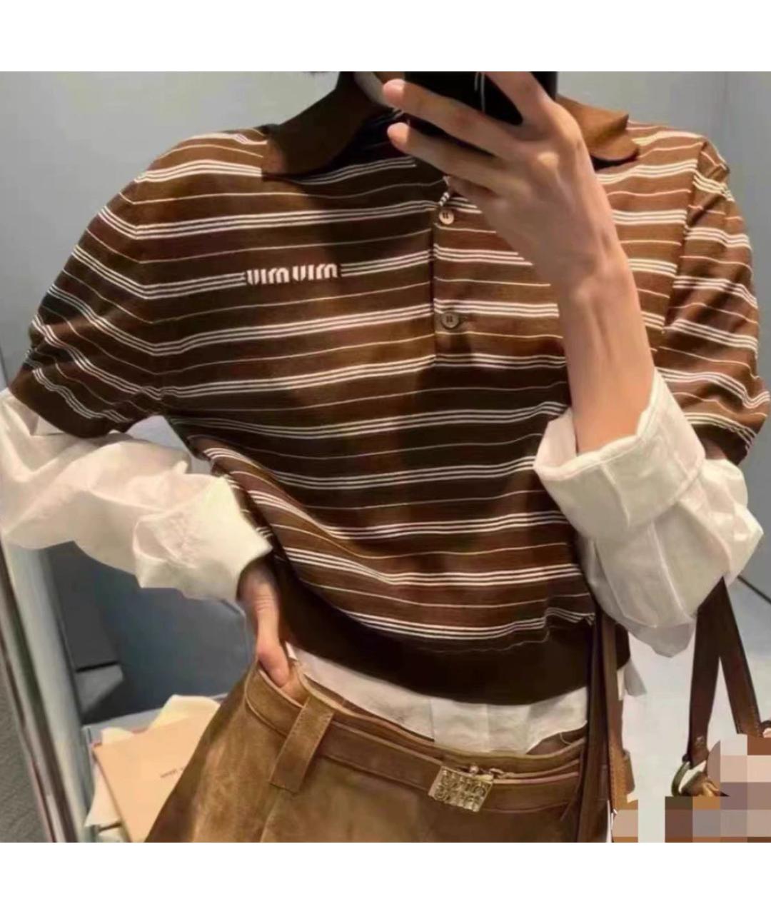 MIU MIU Коричневая хлопковая футболка, фото 7