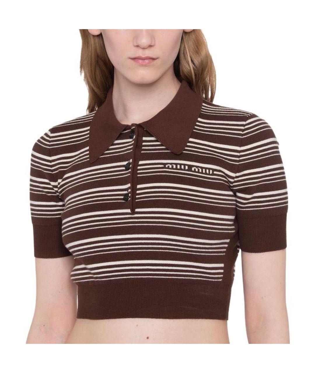 MIU MIU Коричневая хлопковая футболка, фото 3