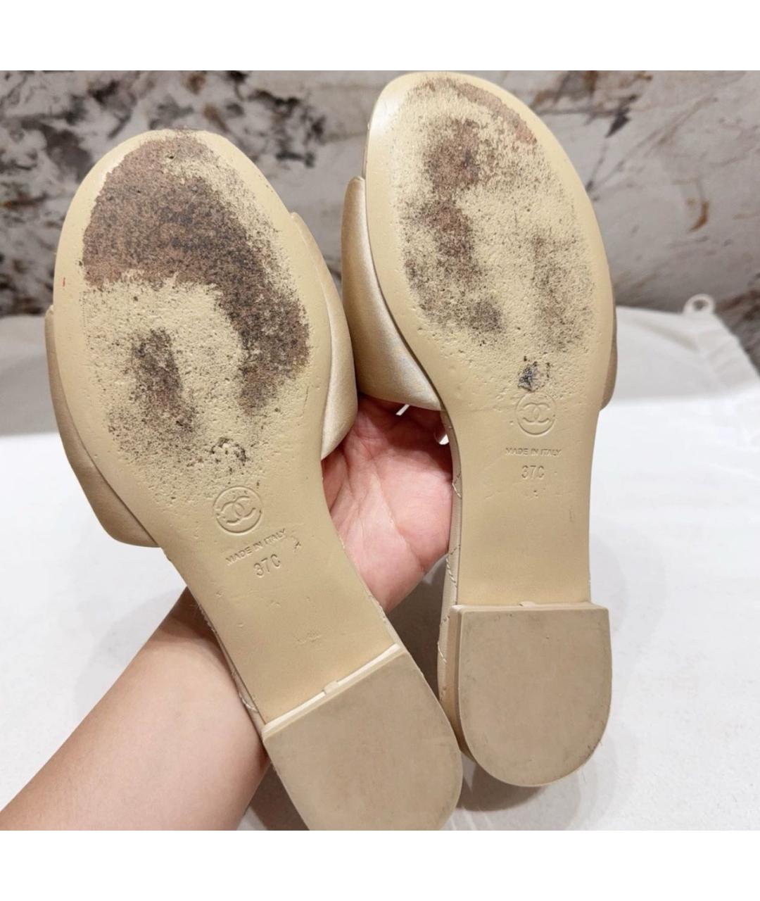 CHANEL Бежевые текстильные босоножки, фото 8