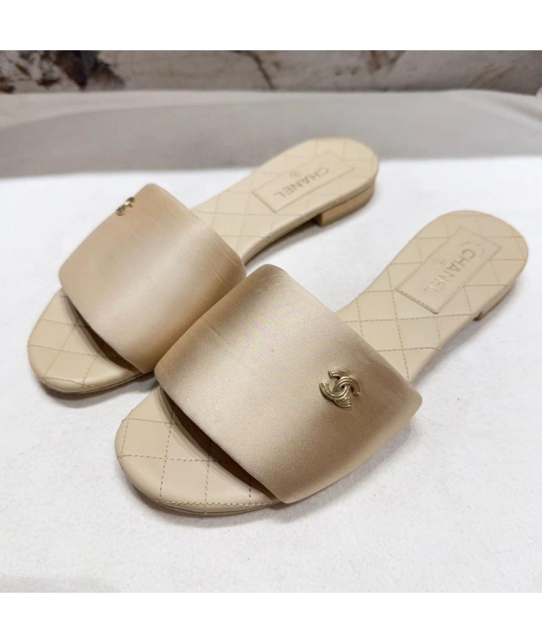 CHANEL Бежевые текстильные босоножки, фото 4
