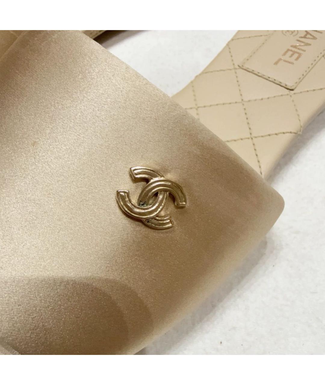 CHANEL Бежевые текстильные босоножки, фото 6