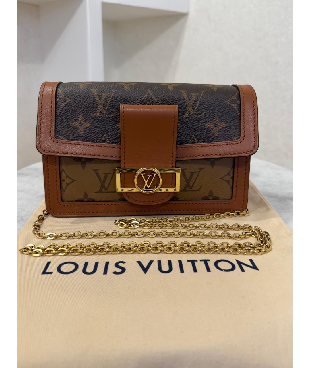 LOUIS VUITTON Коричневая кожаная сумка через плечо, фото 9