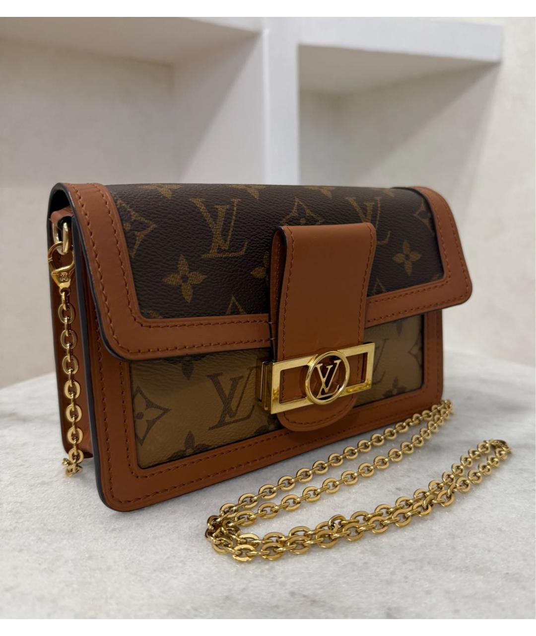 LOUIS VUITTON Коричневая кожаная сумка через плечо, фото 3