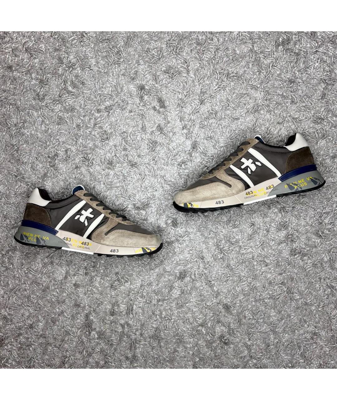 PREMIATA Коричневые текстильные низкие кроссовки / кеды, фото 2