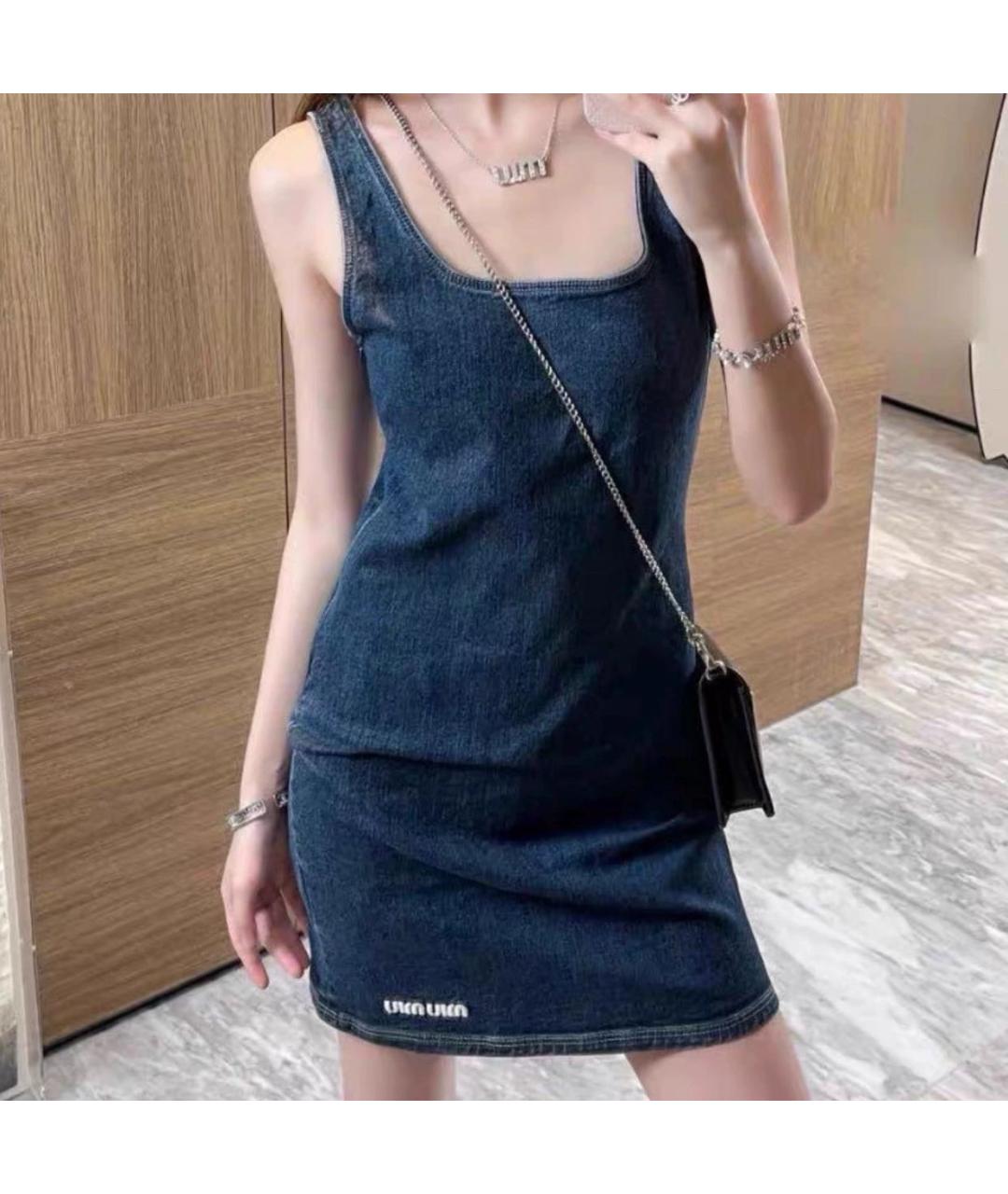 MIU MIU Темно-синее деним повседневное платье, фото 6