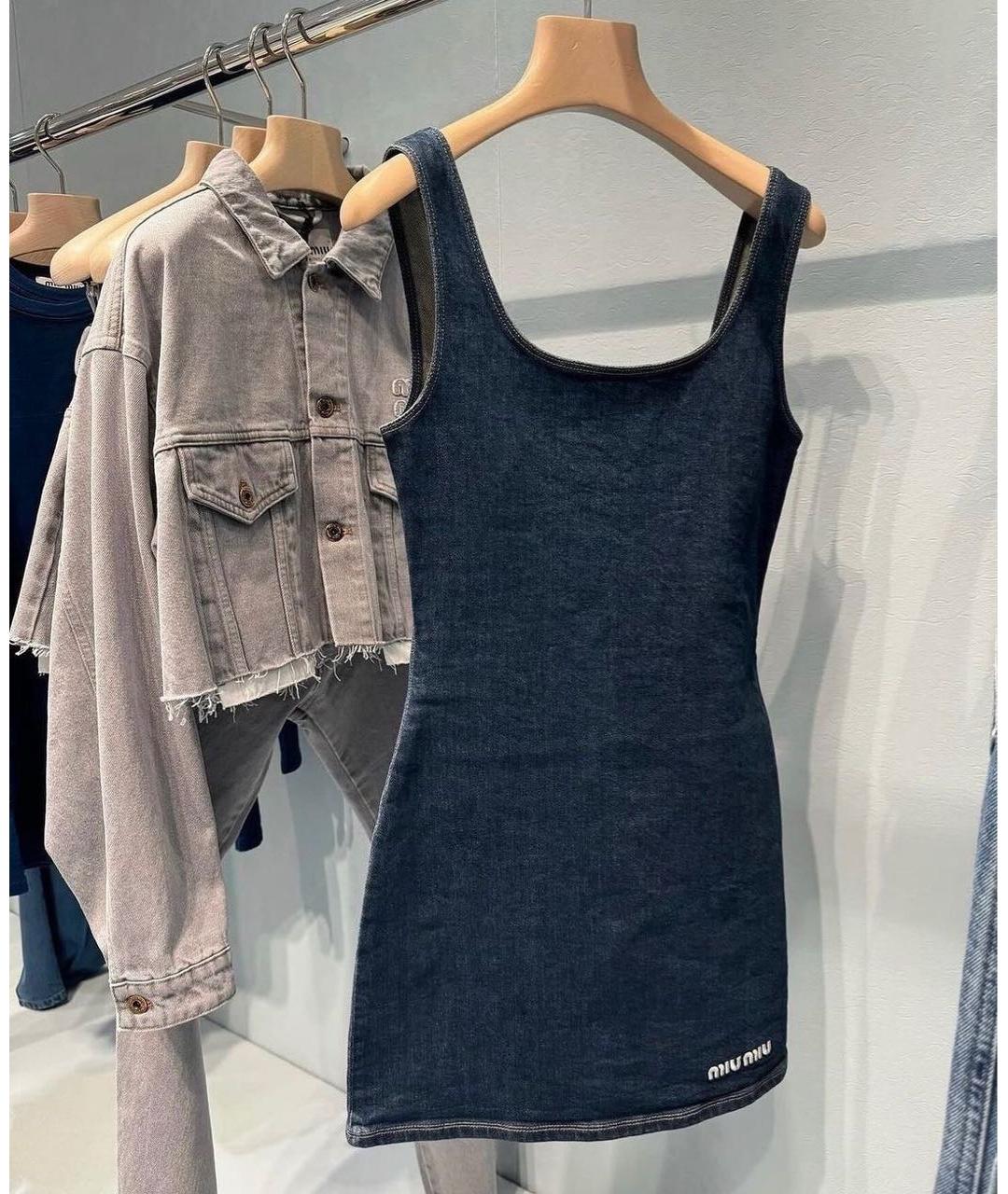 MIU MIU Темно-синее деним повседневное платье, фото 2