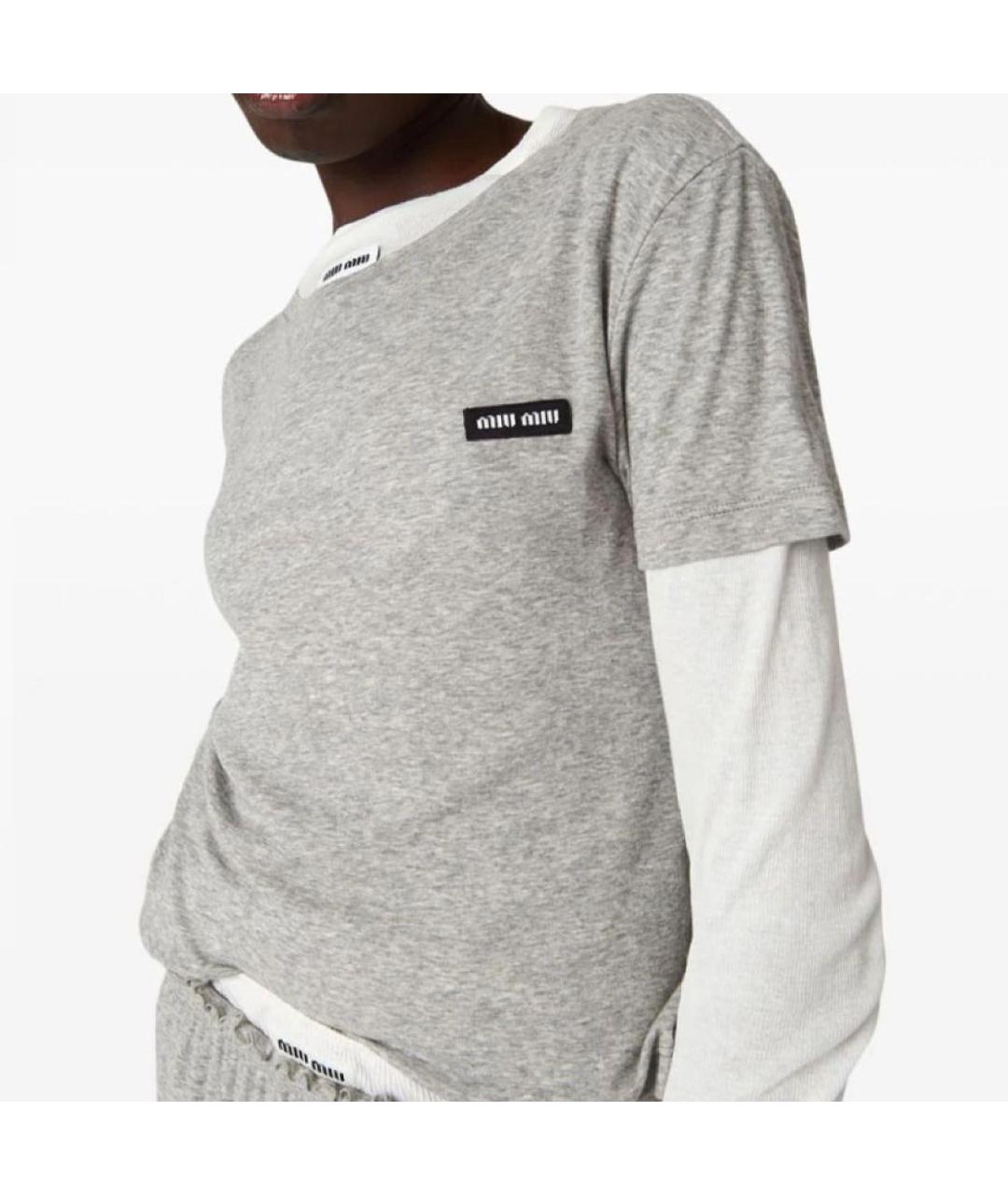 MIU MIU Серая хлопковая футболка, фото 3