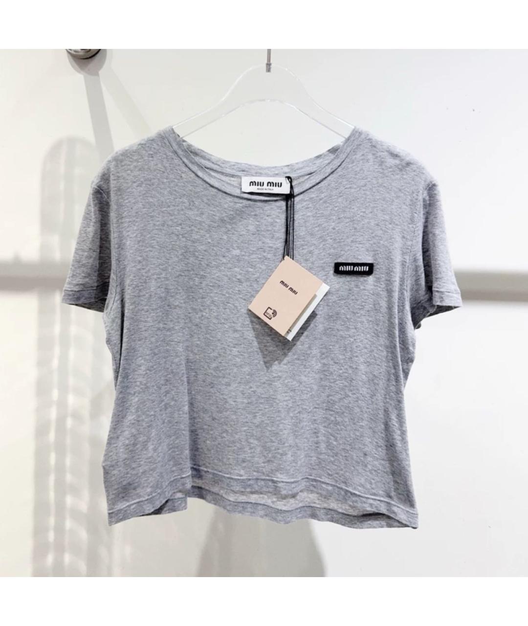 MIU MIU Серая хлопковая футболка, фото 2