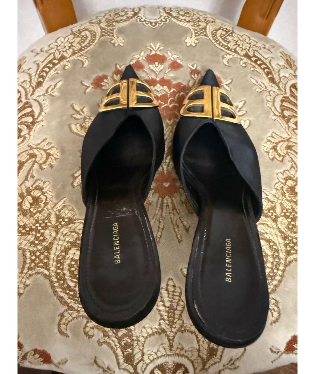 BALENCIAGA Черные текстильные лодочки на низком каблуке, фото 3