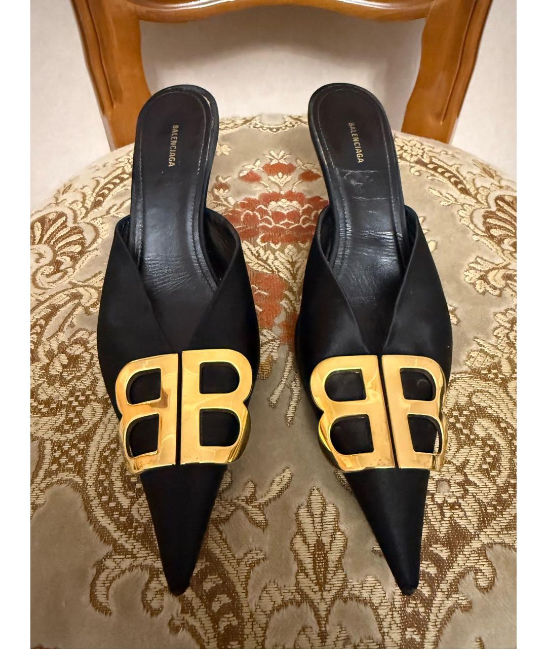 BALENCIAGA Черные текстильные лодочки на низком каблуке, фото 2