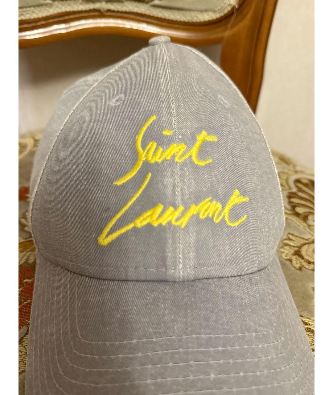 SAINT LAURENT Голубая хлопковая кепка, фото 4