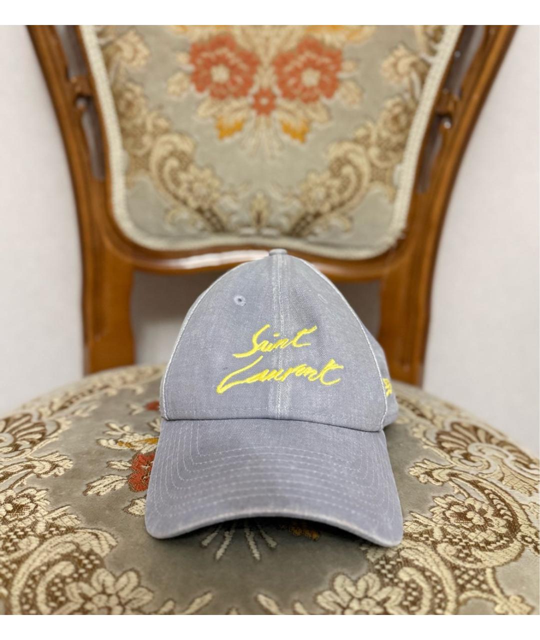 SAINT LAURENT Голубая хлопковая кепка, фото 7