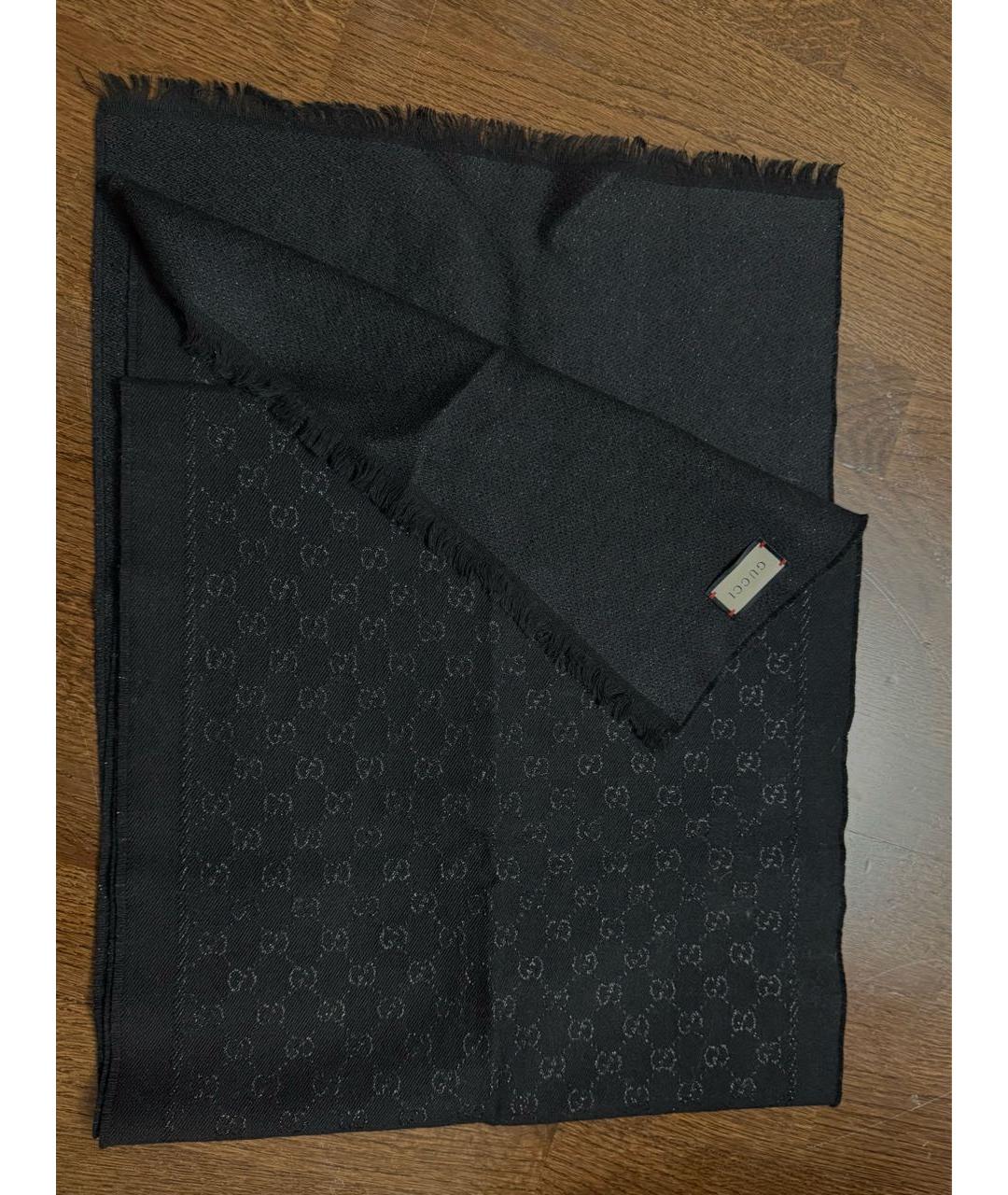 GUCCI Черный шерстяной шарф, фото 4