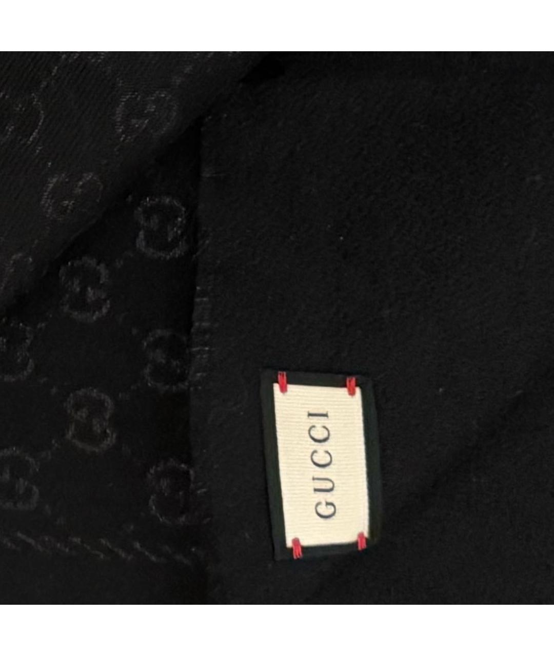 GUCCI Черный шерстяной шарф, фото 3