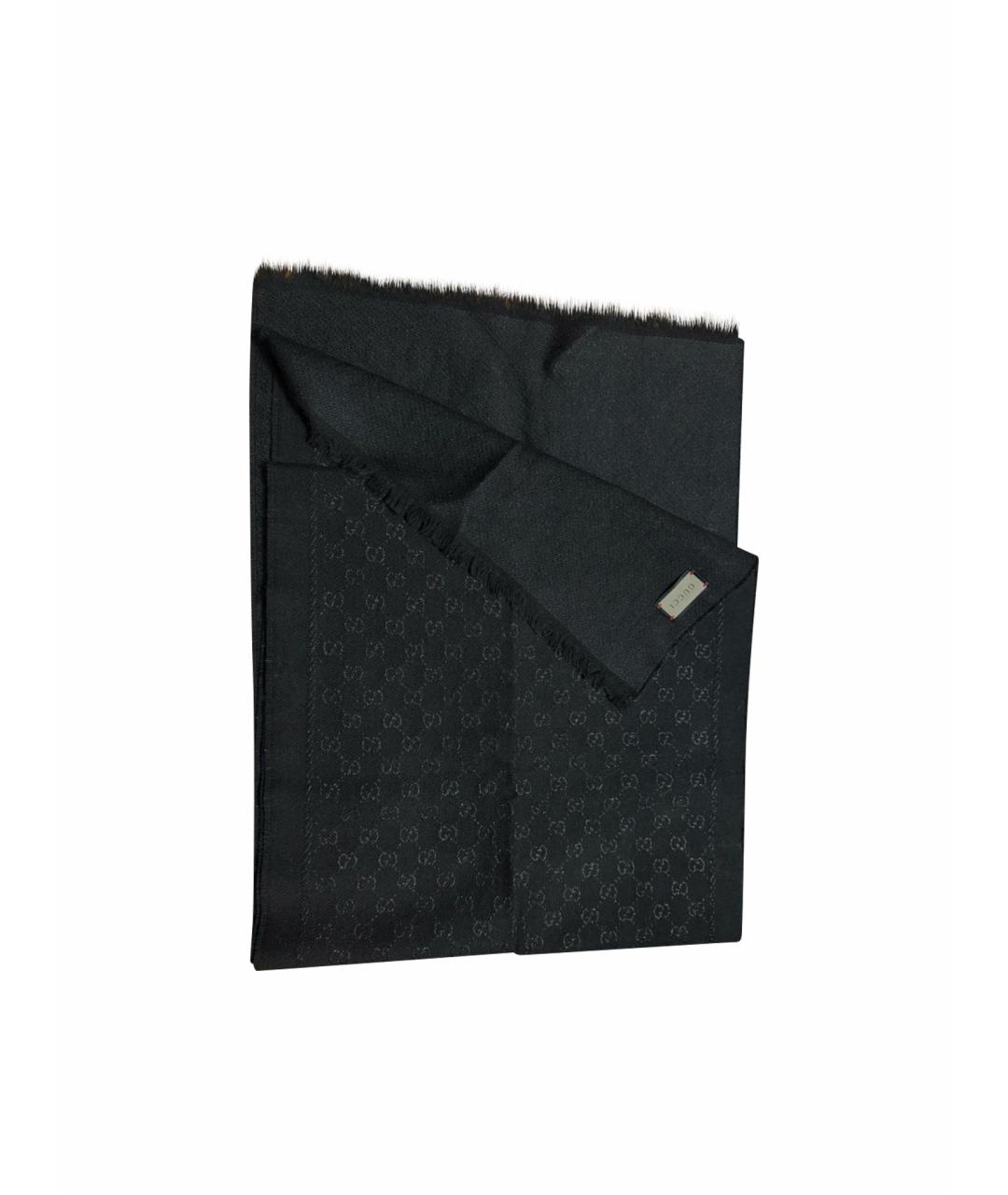 GUCCI Черный шерстяной шарф, фото 1