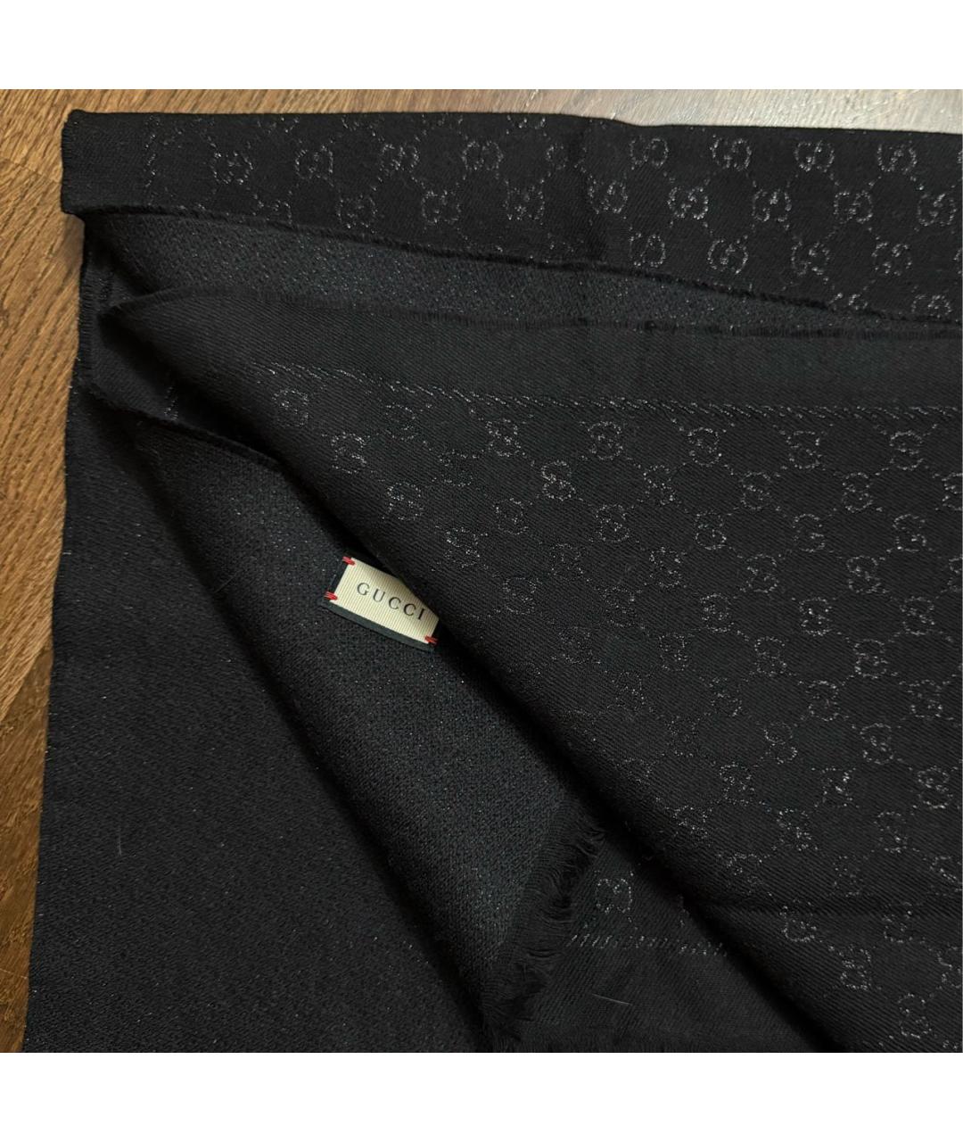 GUCCI Черный шерстяной шарф, фото 2