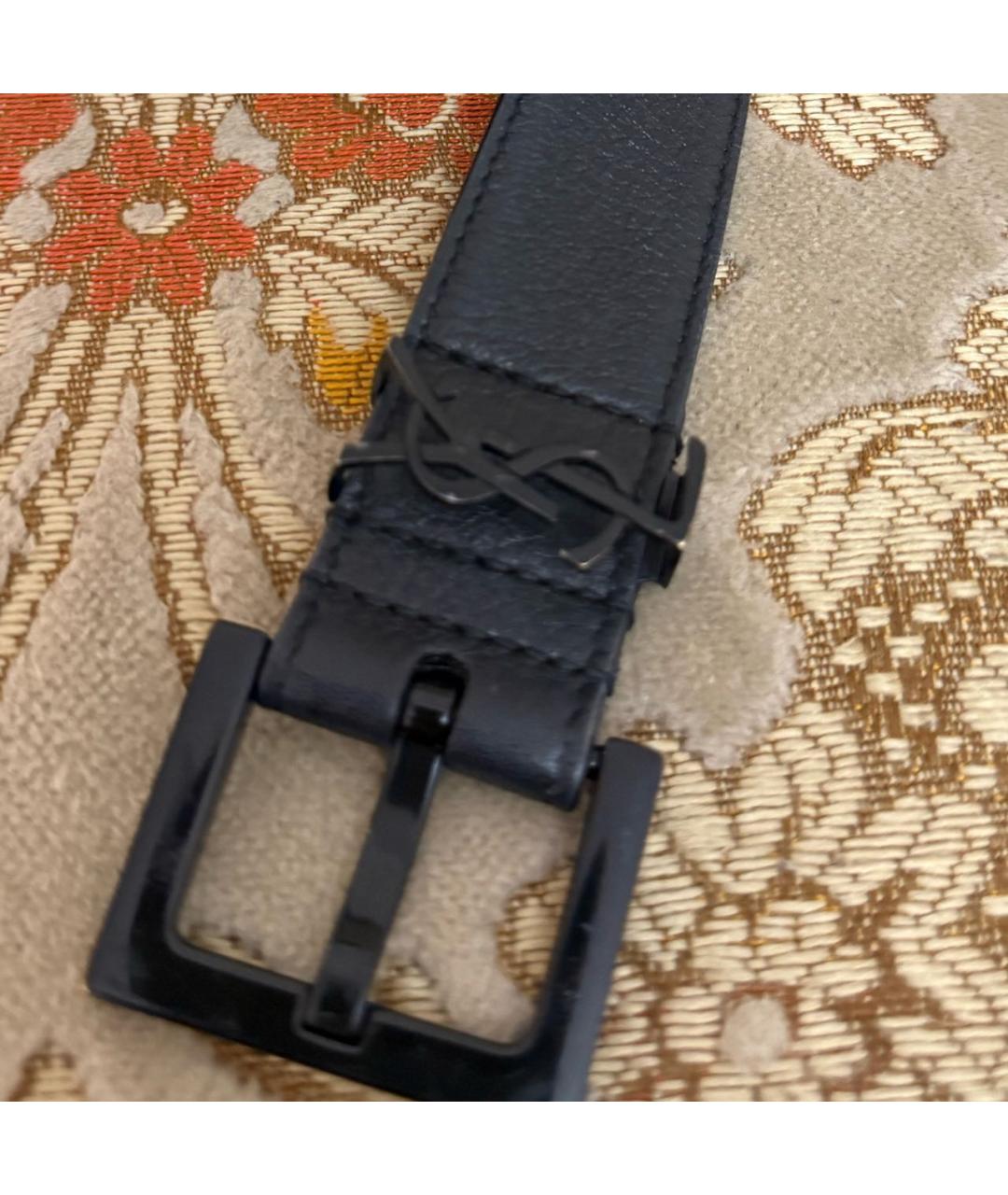 SAINT LAURENT Черный кожаный ремень, фото 2