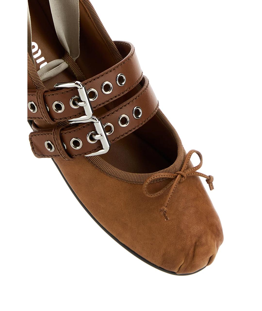 MIU MIU Бежевые кожаные балетки, фото 4