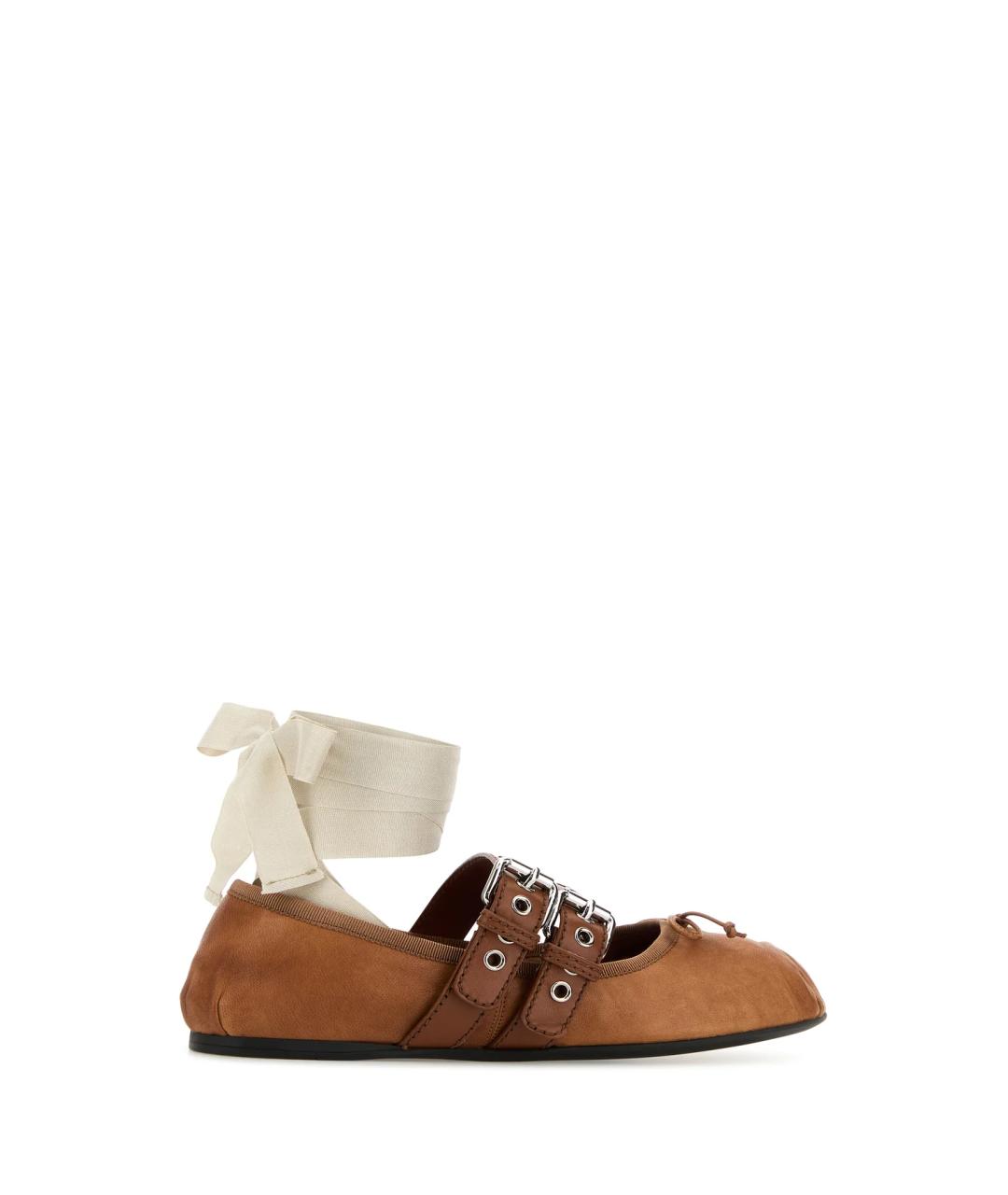 MIU MIU Бежевые кожаные балетки, фото 3